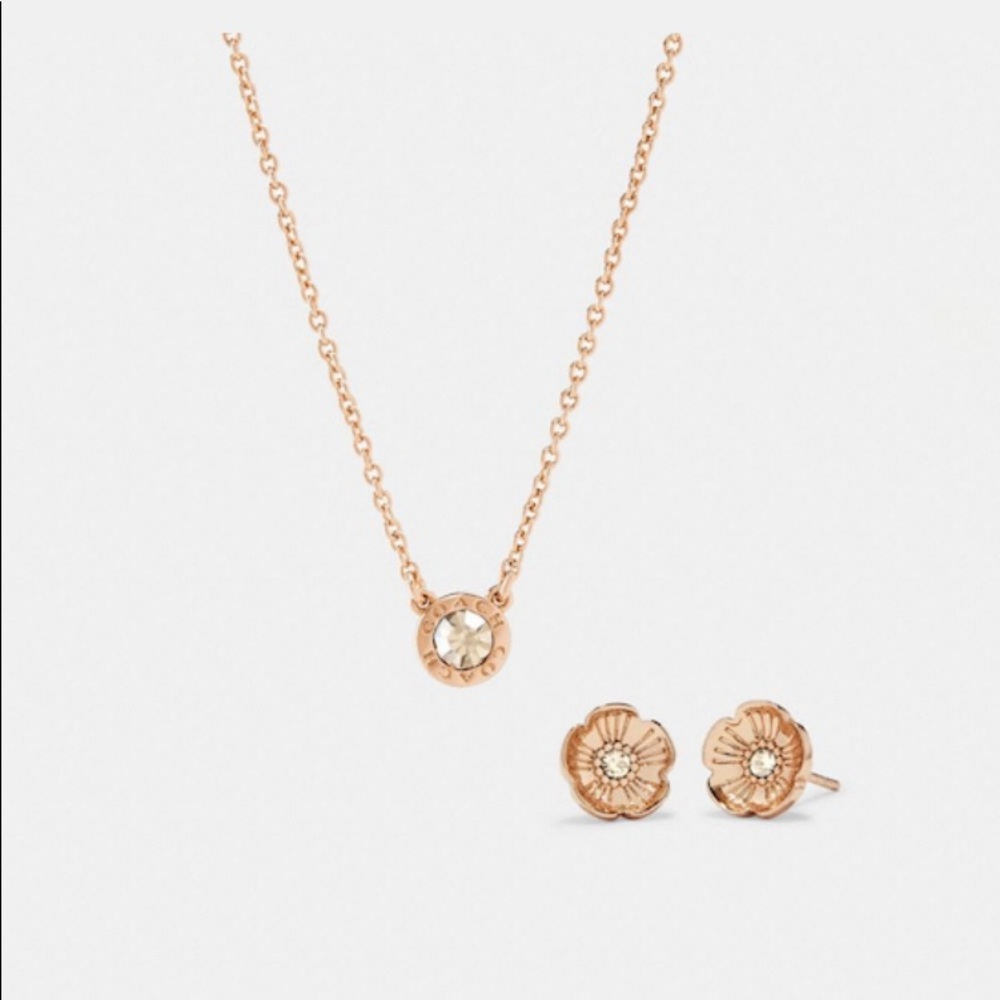 Sold Out!! Coach Open Circle Necklace & Tea Rose Stud Earring set